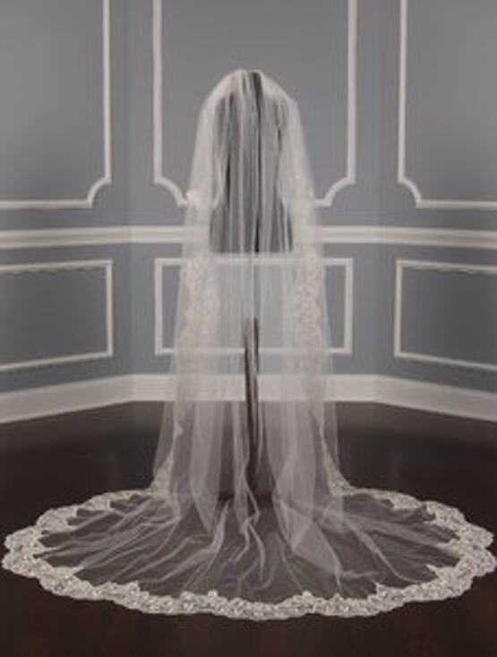 St. Pucchi M9312 Diamond White Gold Chapel Embroidered Wedding Bridal Veil main image 6